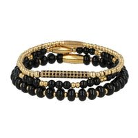 Onyx en Zirkonia Armbanden Set - Goud 3-delig