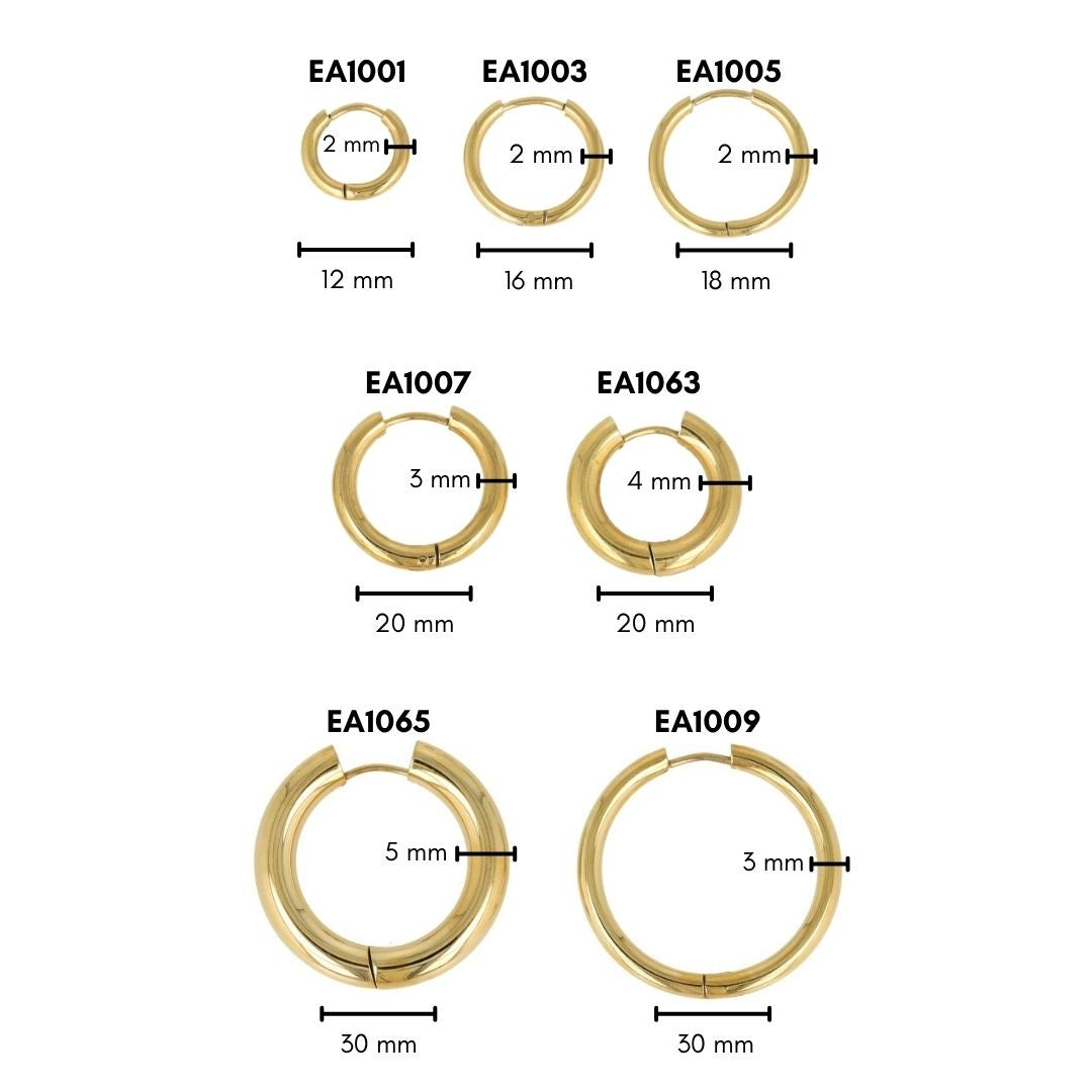 Classic smooth gold earring of 18x2 mm