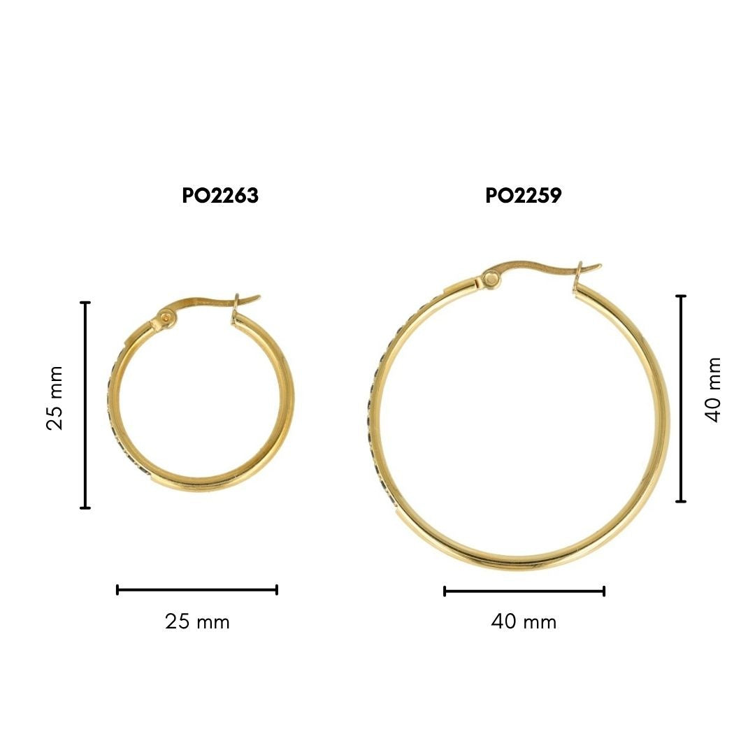 Elegant Gold Earrings with Black Zirconia 40mm