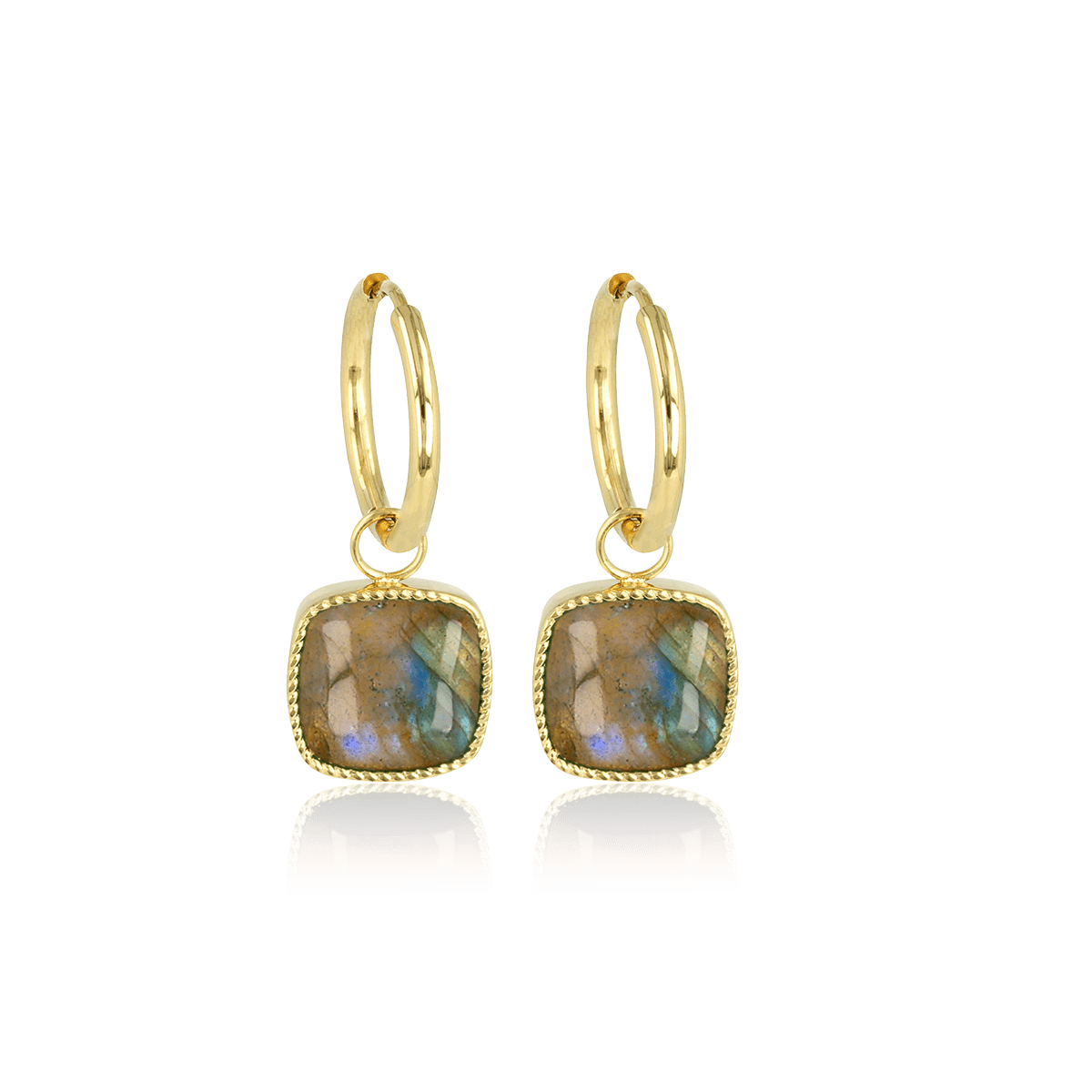 Oorbellen met Labradorite hanger - My Bendel - My Bendel