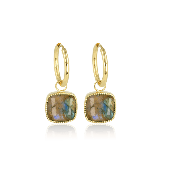 Oorbellen met Labradorite hanger - My Bendel - My Bendel