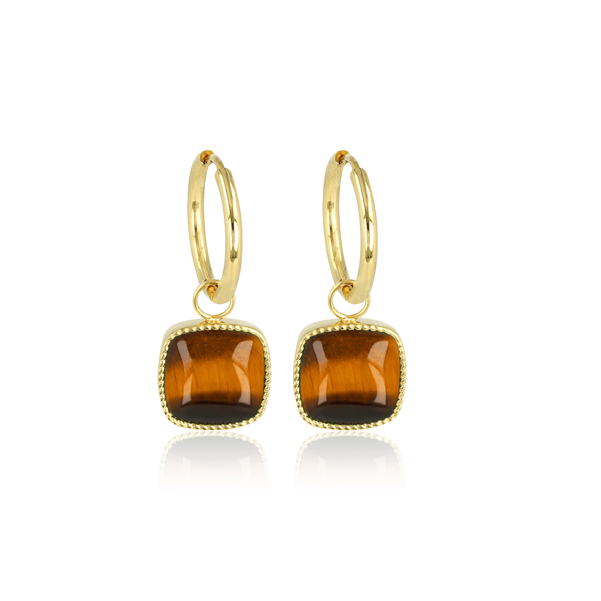 Oorbellen met Tiger Eye hanger - My Bendel - My Bendel