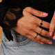 Silver stacking ring - black glass stone - minimalist