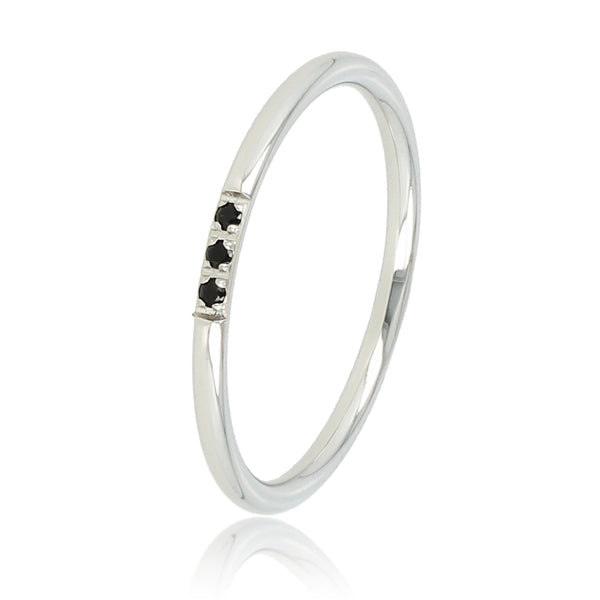 Minimalist silver ring - three black zirconia stones