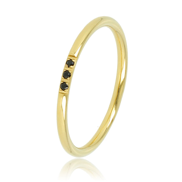 Minimalistische gouden ring - Drie zwarte glasstenen
