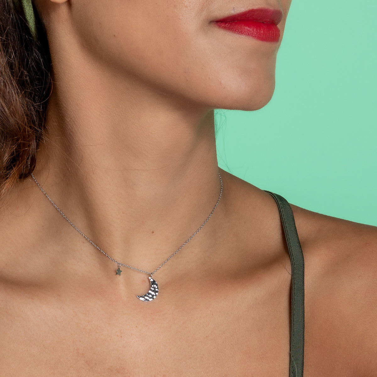 Silver Half Moon Necklace with Little Star - Does Not Tarnish