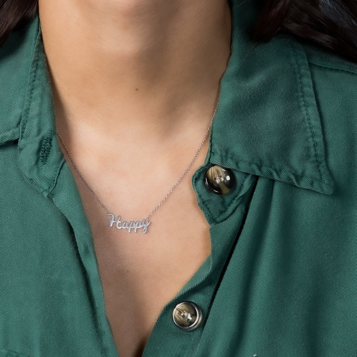Silver Necklace with Happy Charm - Hypoallergenic Jewelry