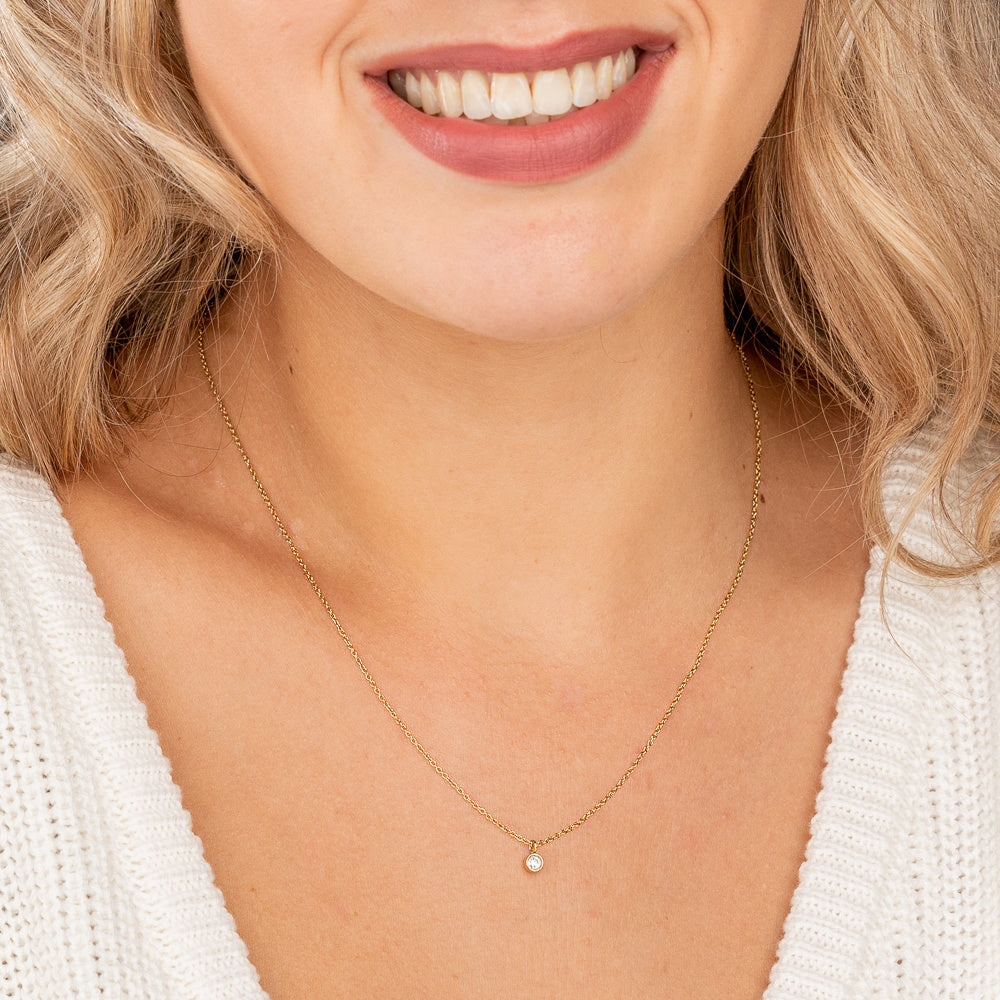 Gold Chain with Zirconia Crystal - Does Not Tarnish