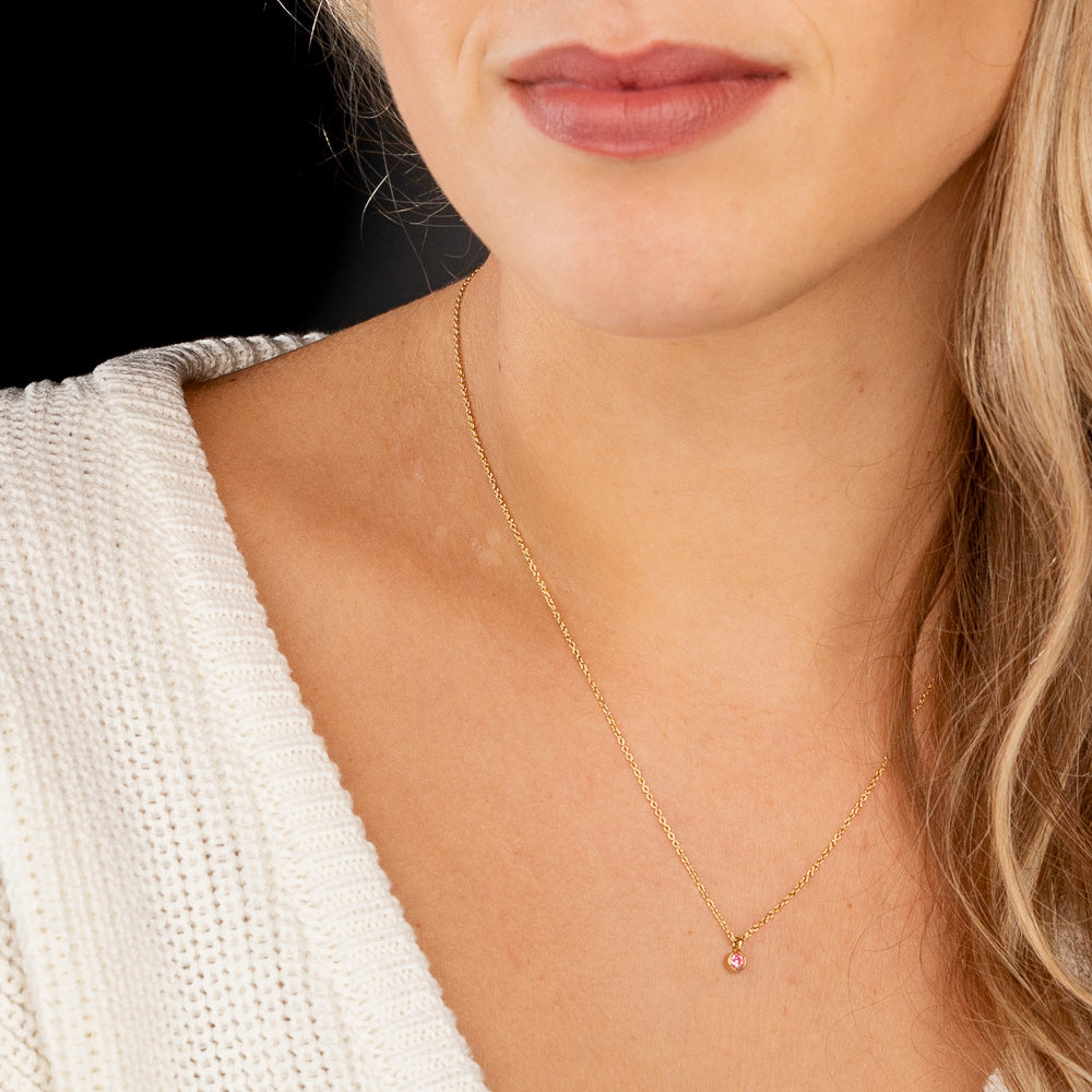 Gold Chain with Pink Zirconia Stone - Does Not Discolor