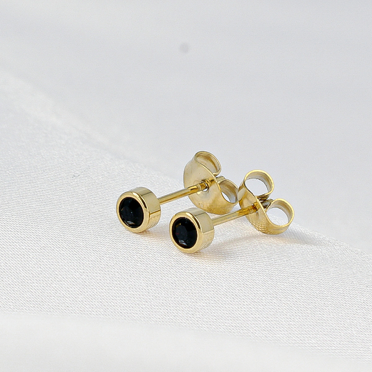 Elegant Gold Earring with Black Zirconia 4mm