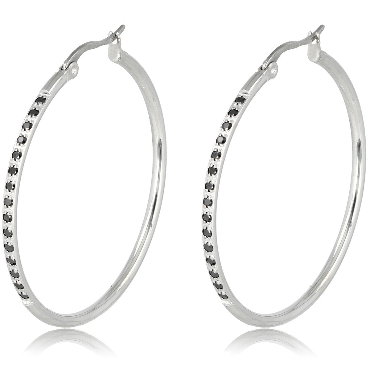 Silberne Ohrringe mit schwarzen Zirkonia - 40mm