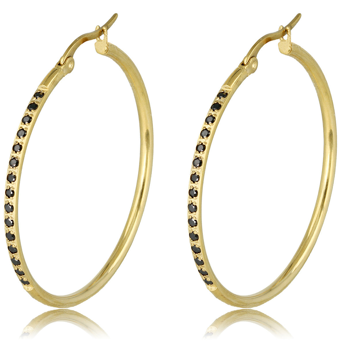 Elegante goldene Ohrringe mit schwarzen Zirkonia 40mm