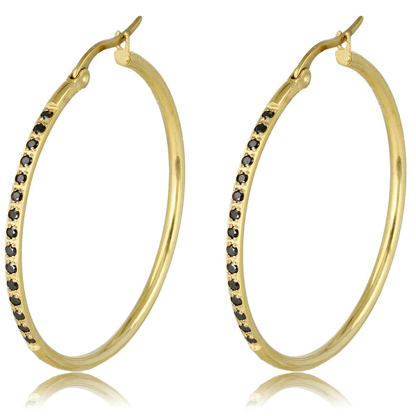 Elegante Gouden Oorringen met Zwarte Zirkonia 40mm