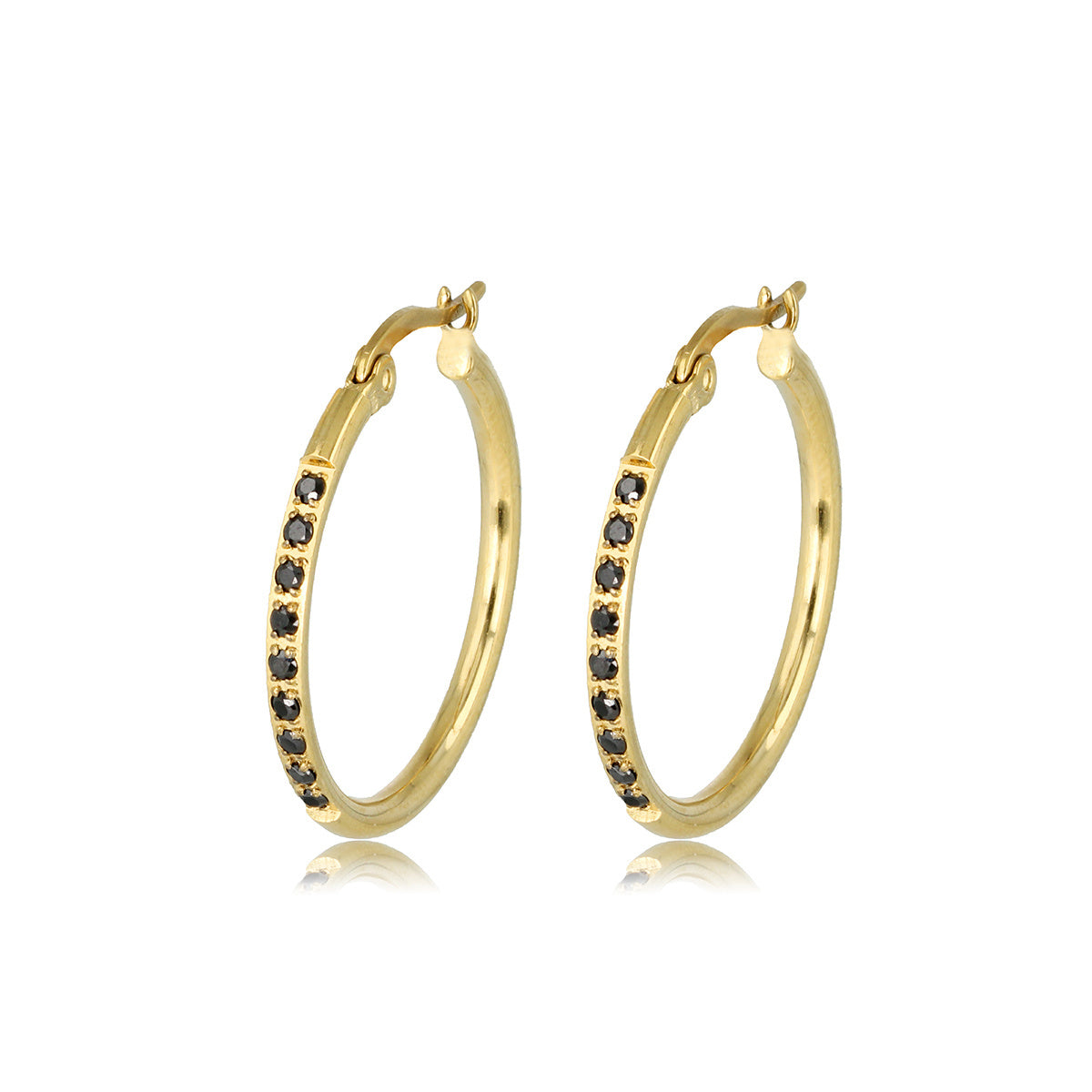 Elegante goldene Ohrringe mit schwarzen Zirkonia 25mm
