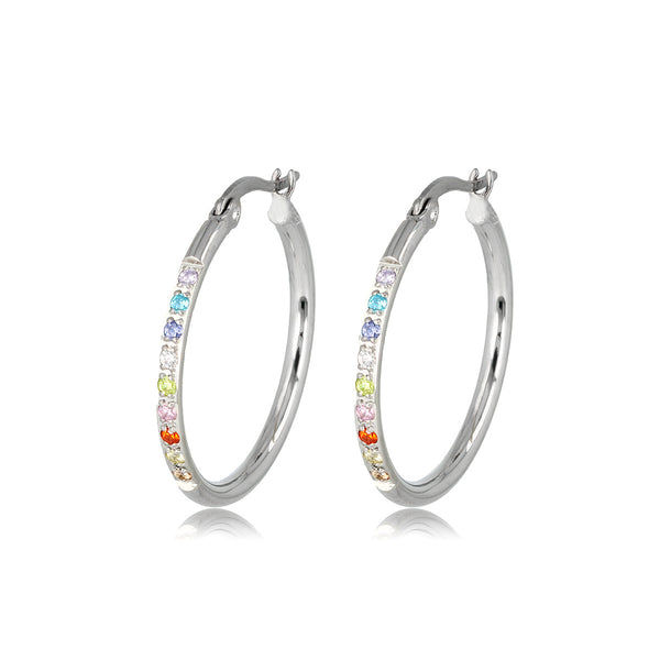 Sparkling Silver Earrings with Colorful Zirconia