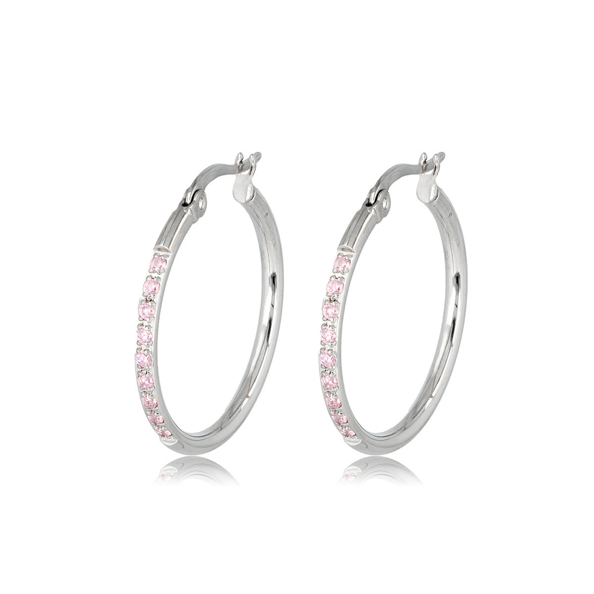 Pink Zirconia Silver Earrings 25mm Elegance