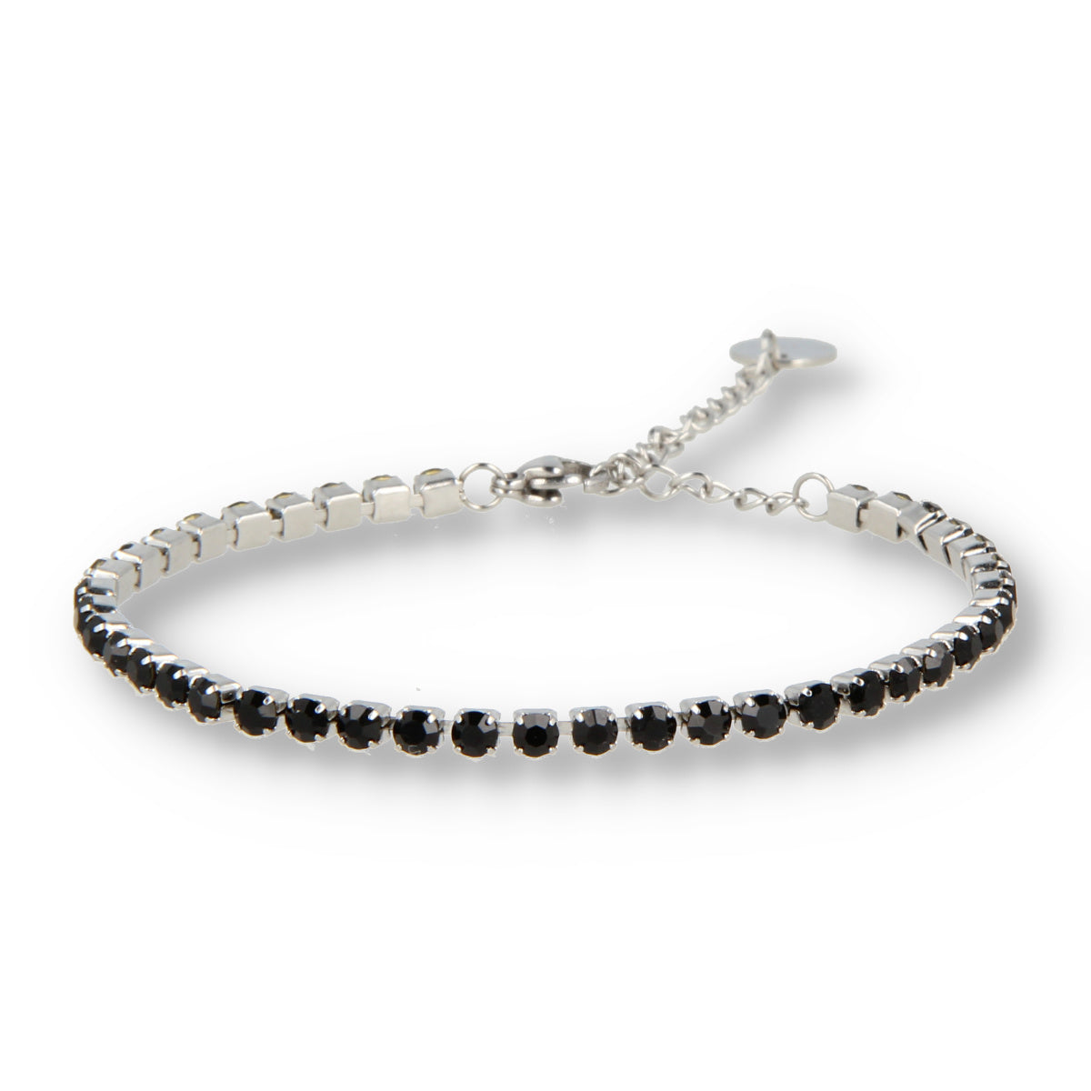 Silver tennis bracelet with black zirconia stones