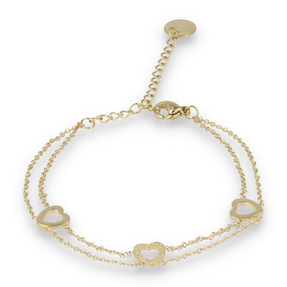 Gouden schakel armband met harten bedels - Dubbele armband