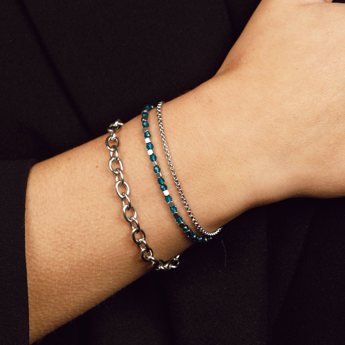 Silver Bracelet with Sapphire Glass Stones