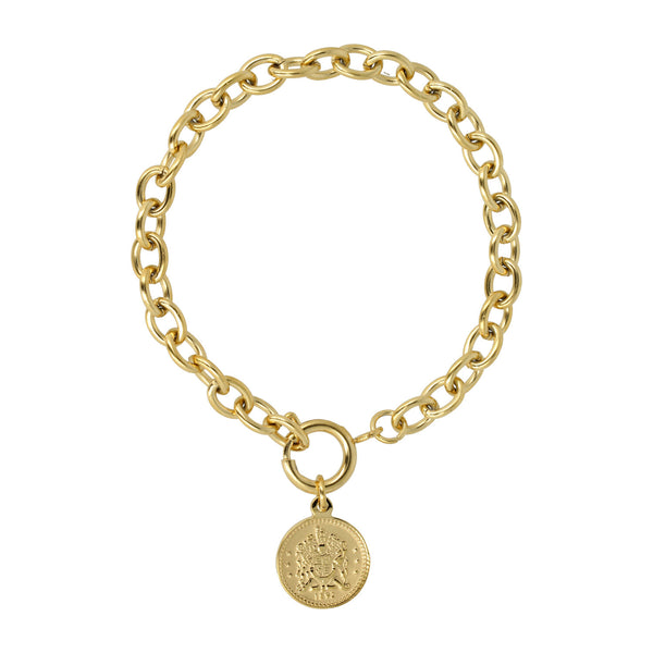 Gouden Schakelarmband met Munt Hanger