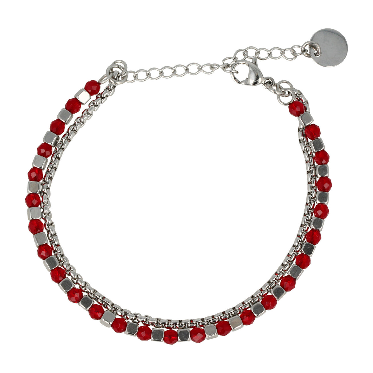 Silbernes Armband mit roten Glassteinen - elegantes Design