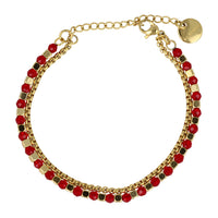 Golden Bracelet with Red Glass Stones - Elegant Design
