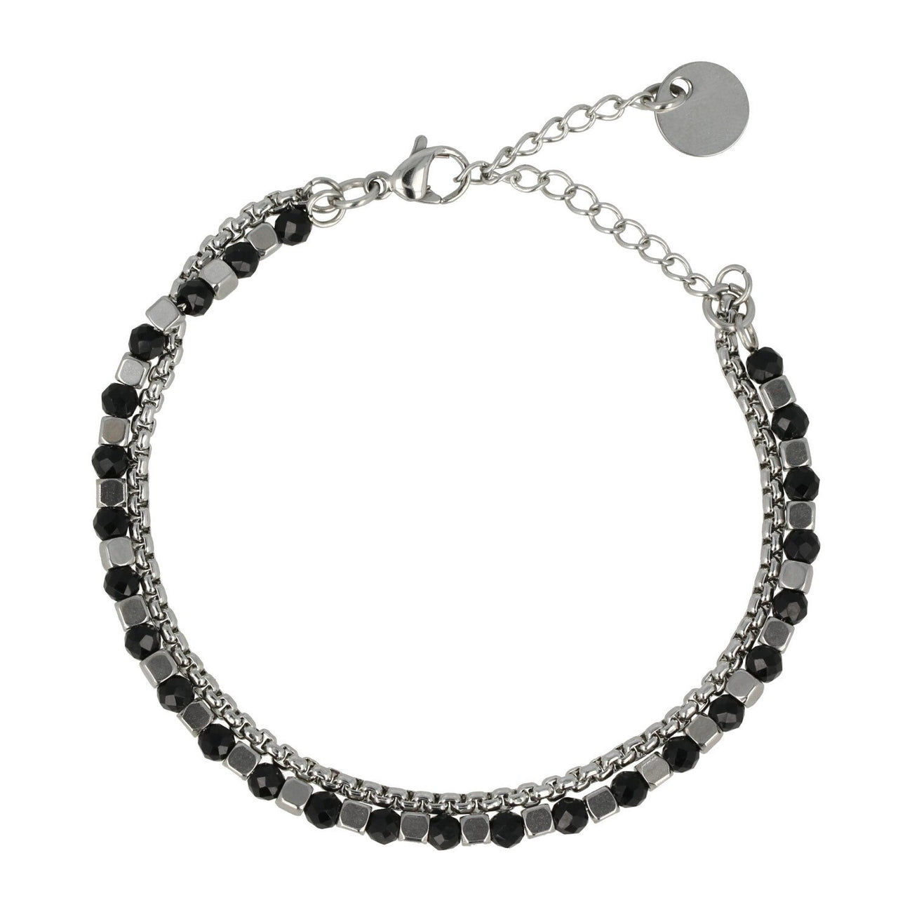 Silver Bracelet with Black Glass Stones - Elegant Design