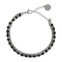 Silver Bracelet with Black Glass Stones - Elegant Design