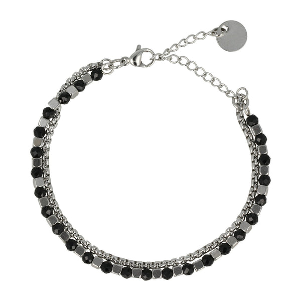Zilveren Armband met Zwarte Glasstenen - Elegant Design