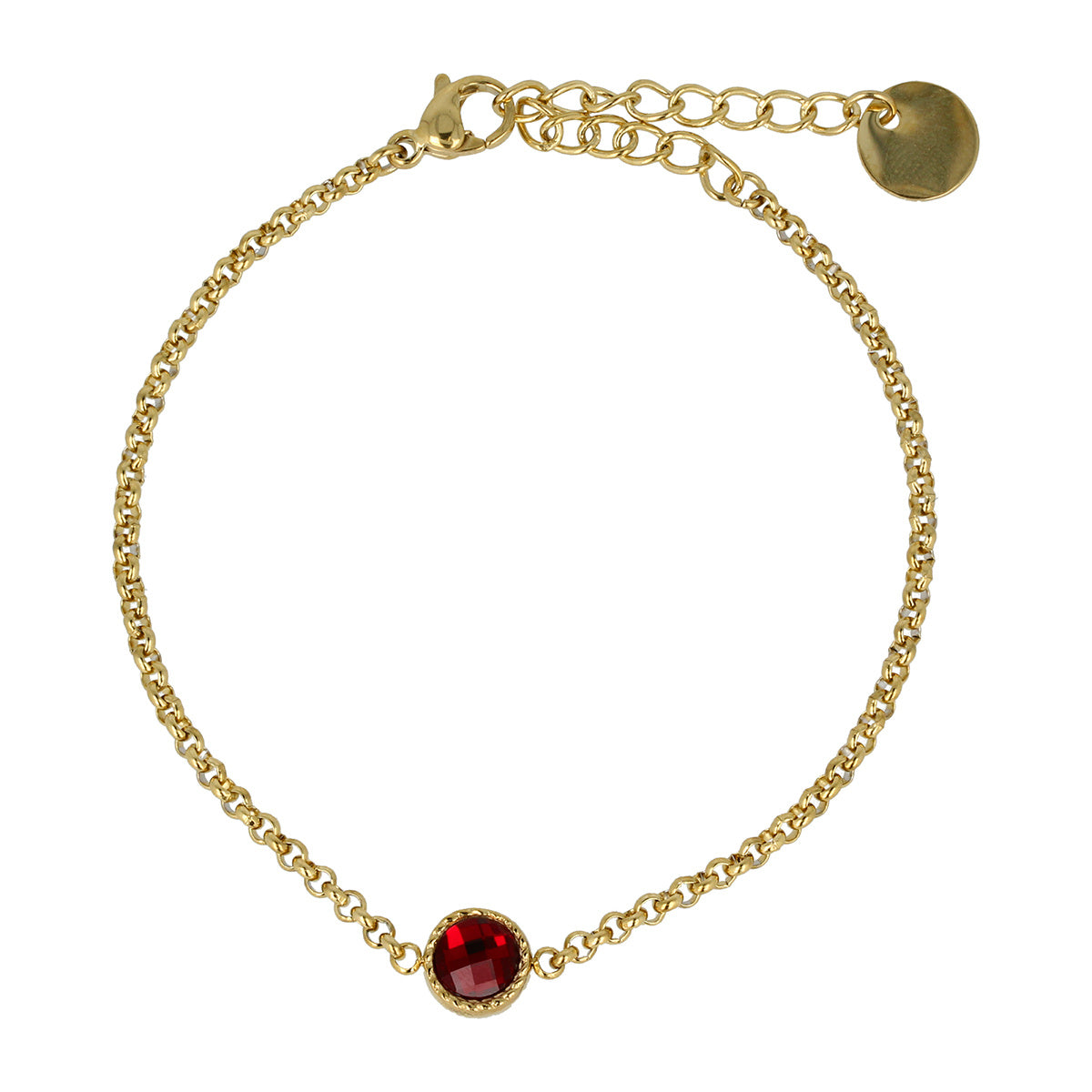 Vintage goldene Charm-Armband mit rotem Steinchen