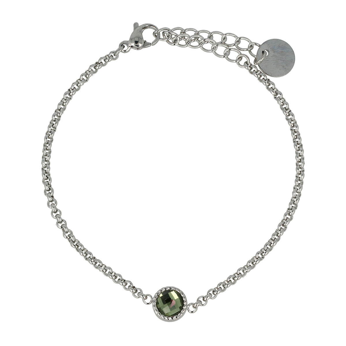 Silbernes Charm-Armband mit grünem Glasstein