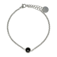 Zilveren Bedelarmband met Zwarte Glassteen