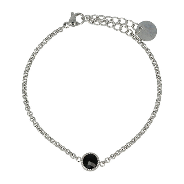 Zilveren Bedelarmband met Zwarte Glassteen