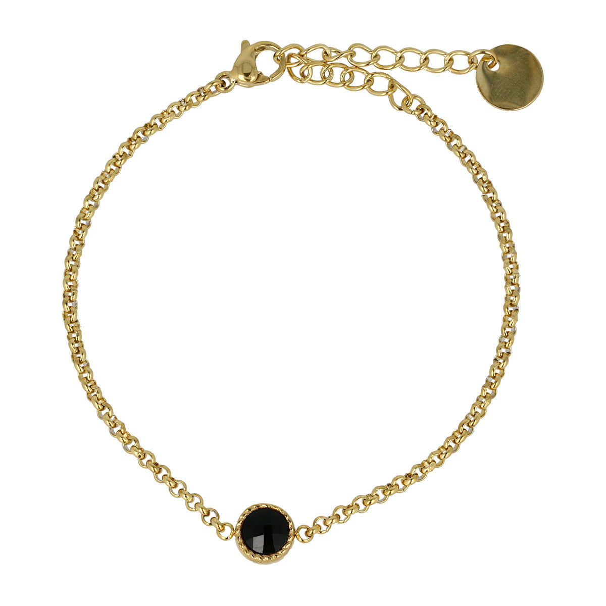 Vintage Gouden Bedelarmband met Zwarte Glassteen