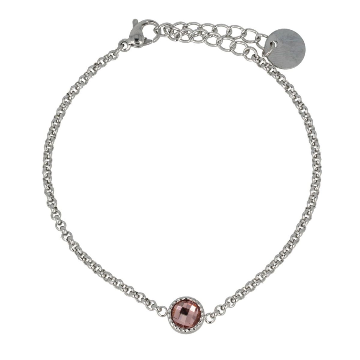 Silbernes Charm-Armband mit rosa Glasstein Vintage Twist