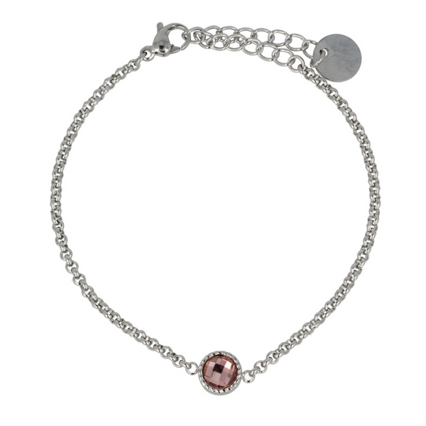 Zilveren Bedelarmband met Roze Glassteen Vintage Twist
