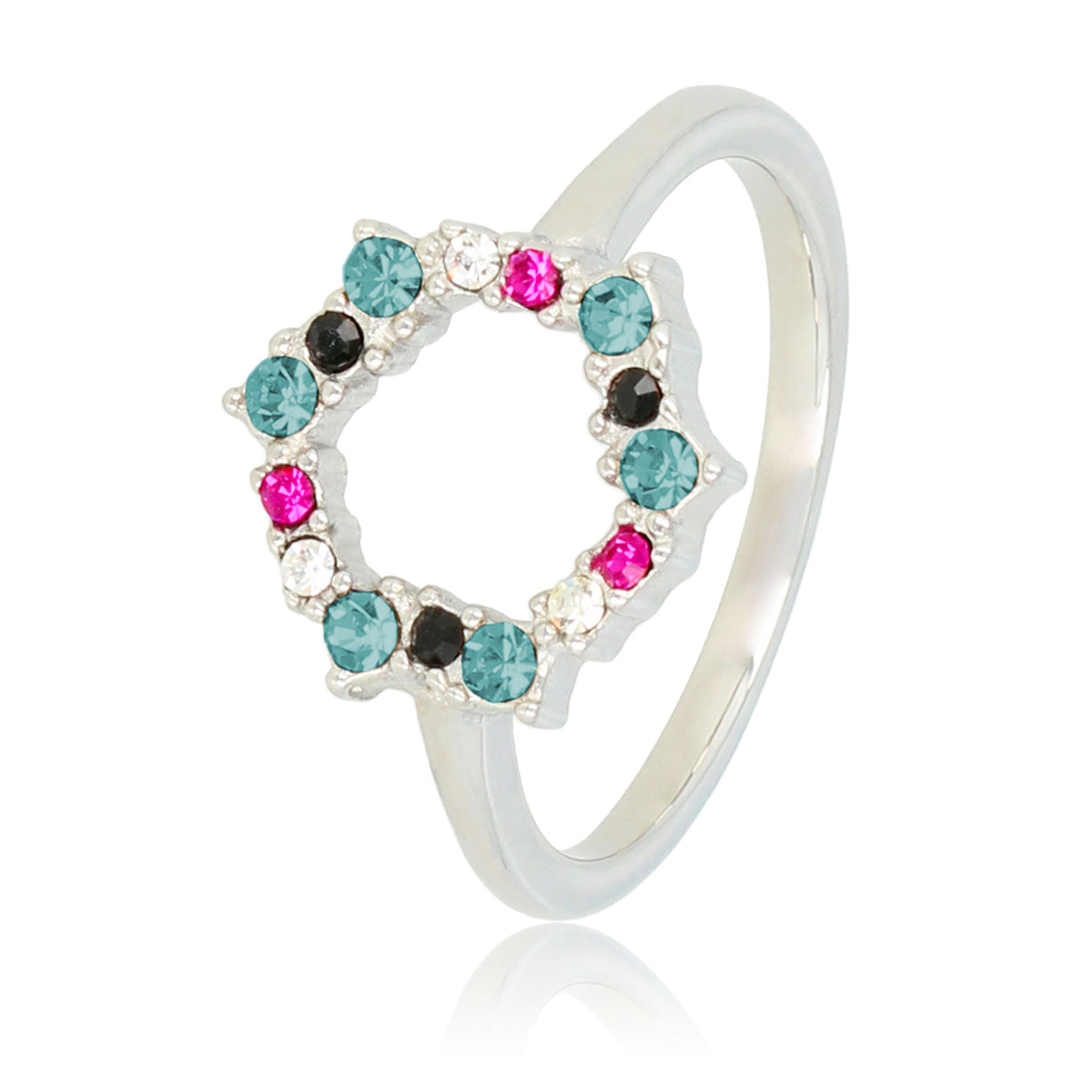 Open ring met kleurrijke zirkonia - zilver Stainless steel