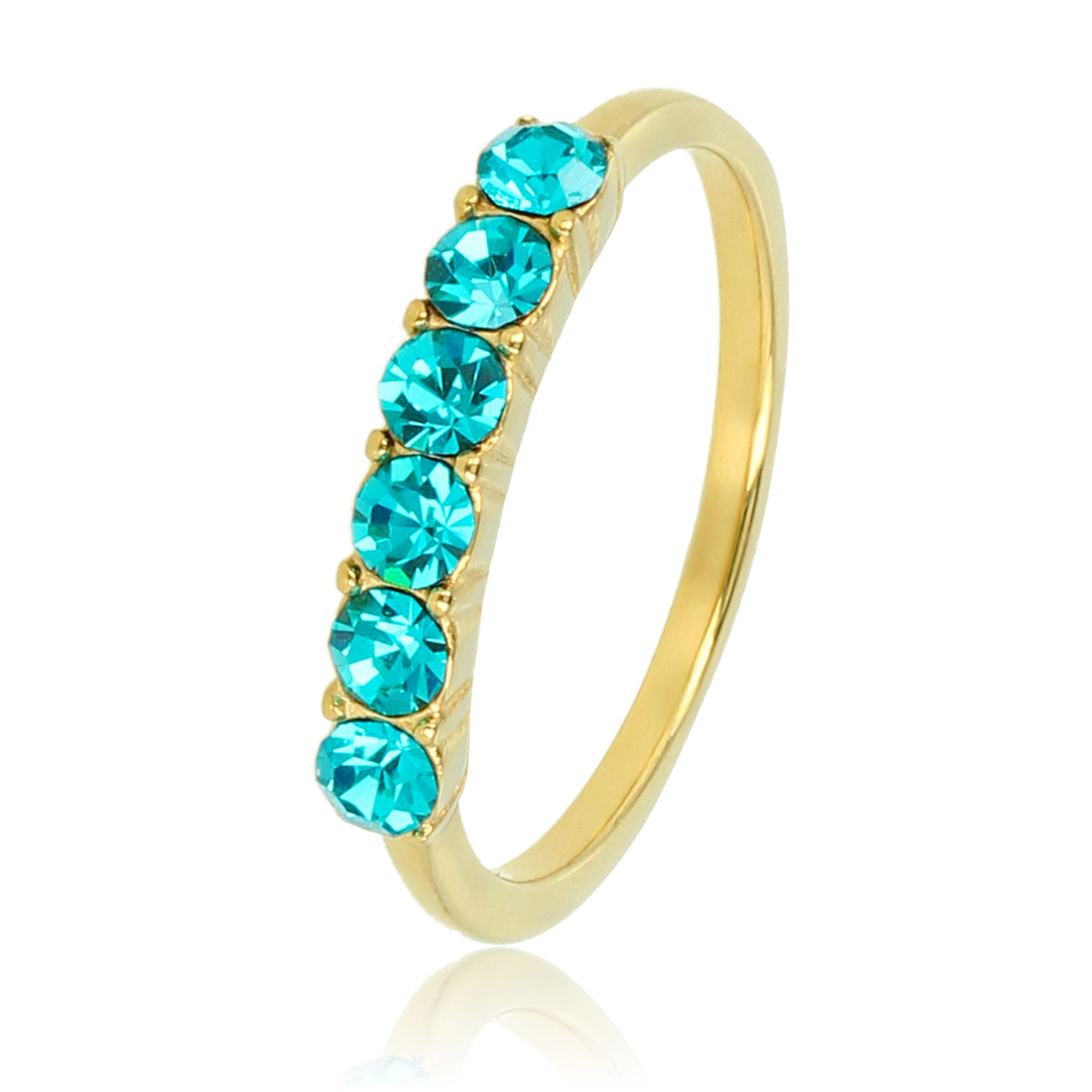 Goldener Ring - Blaue Zirkonia - 14K Goldbeschichtung - Edelstahl