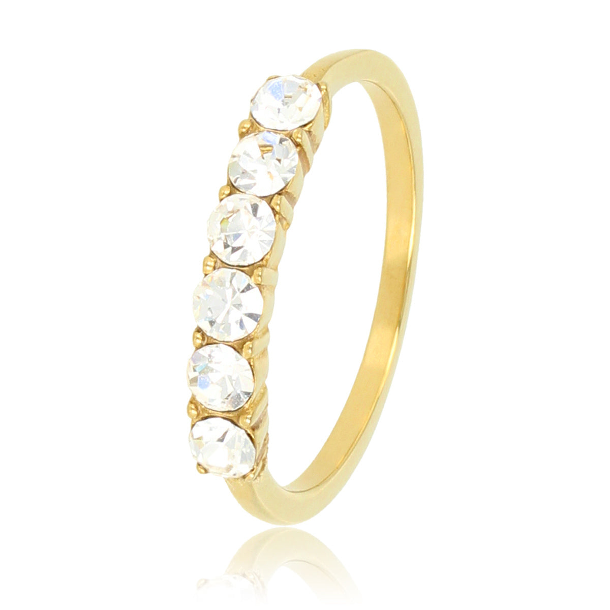 Goldener Ring mit großem weißem Zirkonia - hypoallergen Edelstahl