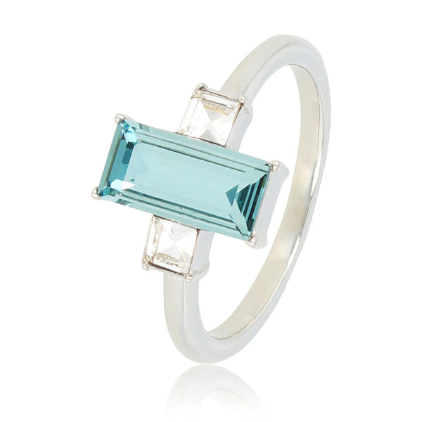 Silver ring - large blue stone - small zirconias