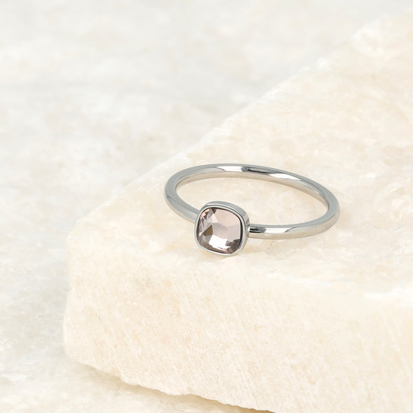 Silberner Aufsteckring - rosa Glasstein - Edelstahl