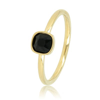 Gold extension ring - black glass stone - Stainless steel