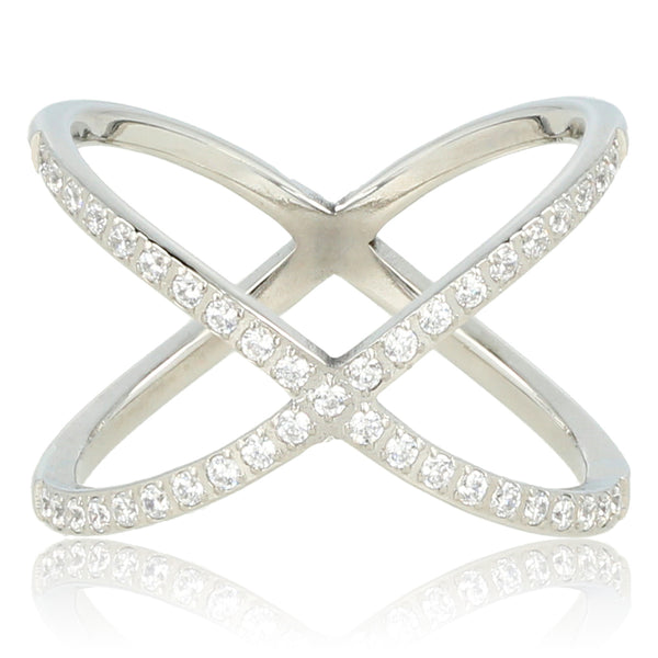 Brede zilverkleurige ring - zirkonia stenen - Stainless steel