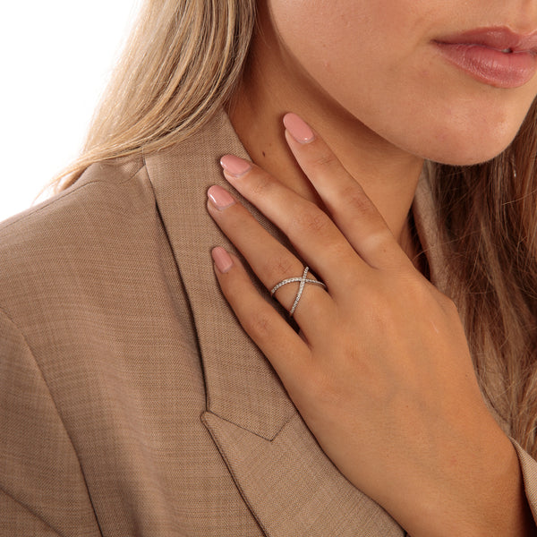 Brede zilverkleurige ring - zirkonia stenen - Stainless steel