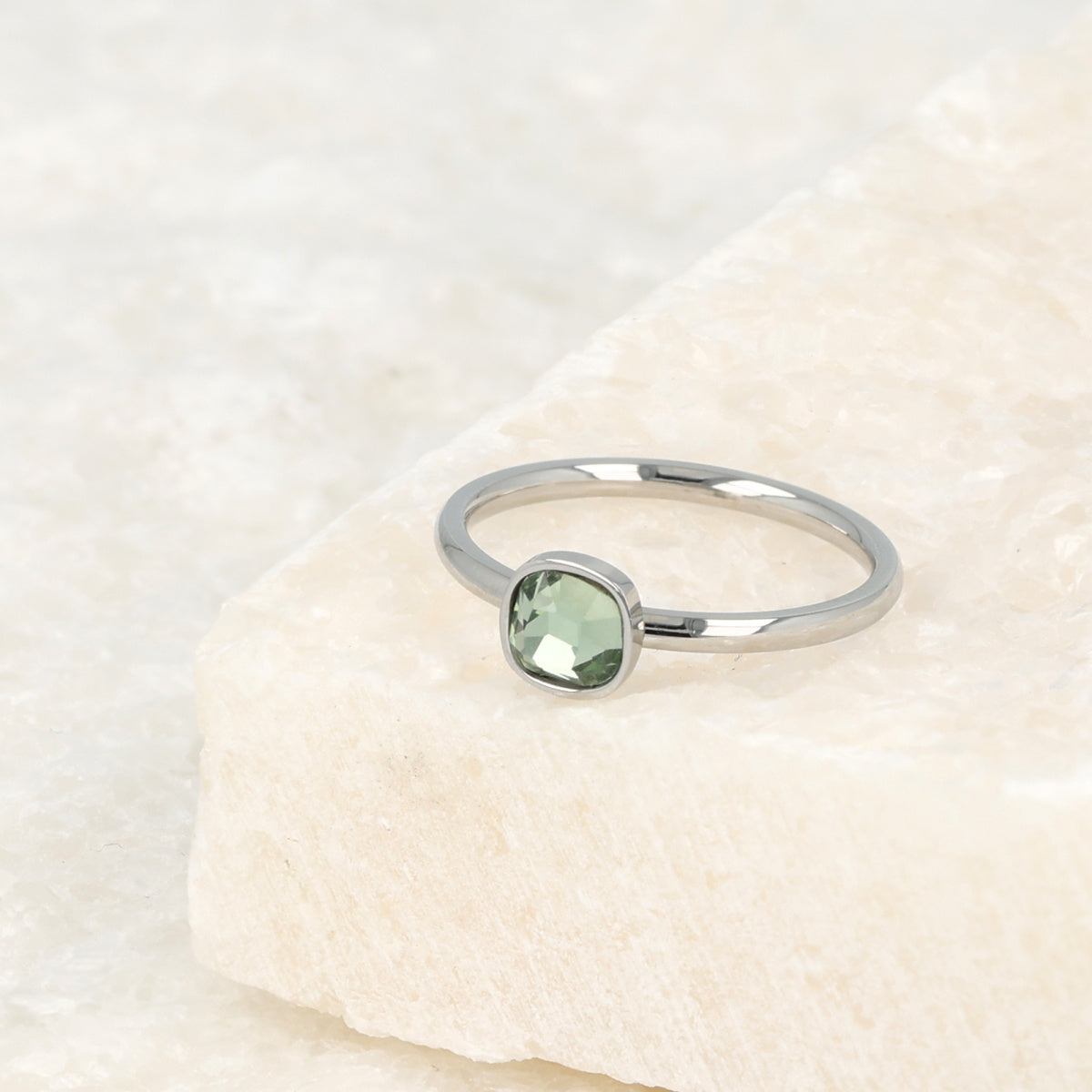 Zilveren aanschuifring - groene glassteen - Stainless steel