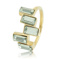 Designring Gold - 5 blaugrüne Kristallsteine - Edelstahl