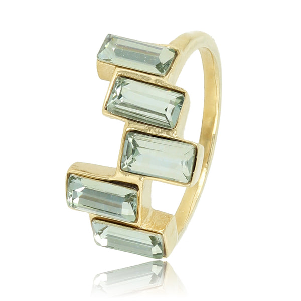 Designring goud - 5 blauwgroene kristalstenen - Stainless steel