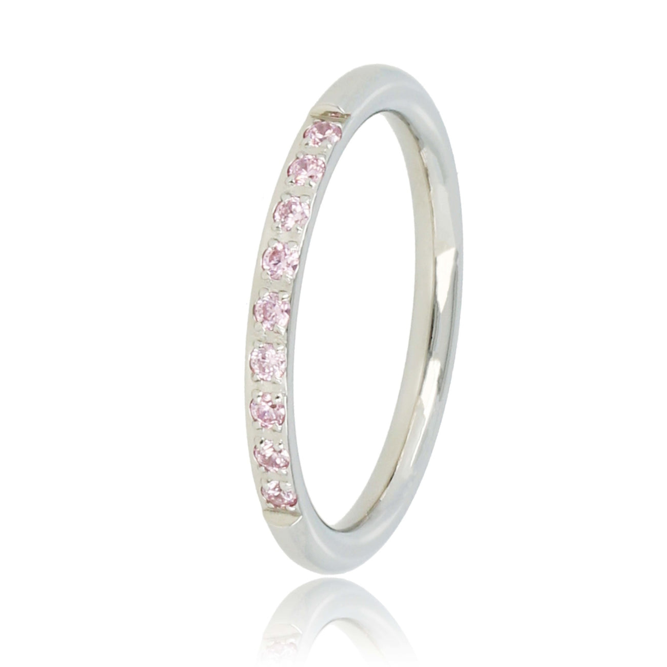 Feiner silberner Aufsteckring - rosa Zirkonia-Steine
