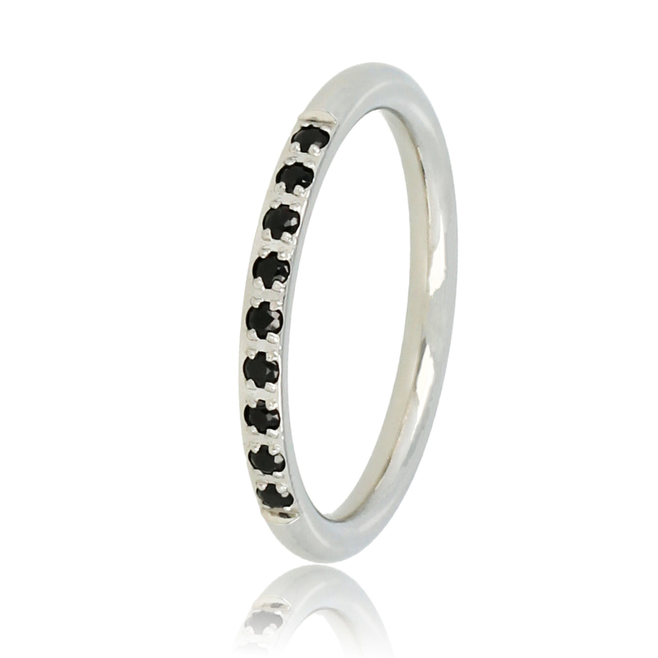 Fine silver stacking ring - black zirconia stones