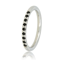 Fine silver stacking ring - black zirconia stones